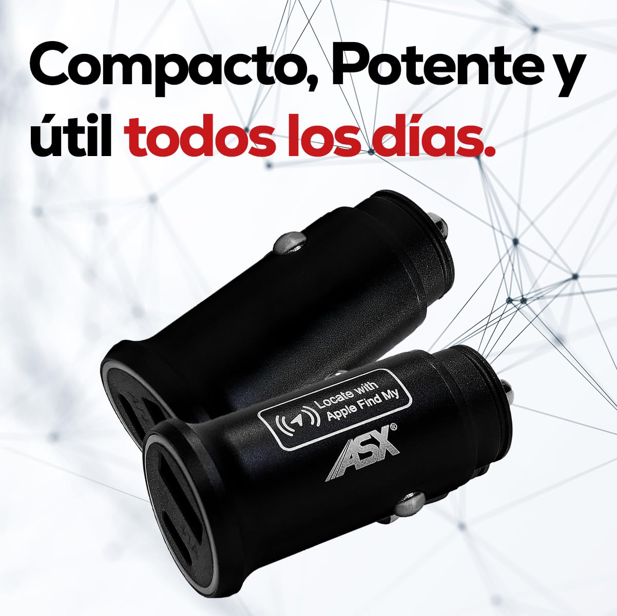 ASX Iluminación Adaptador USB Coche con GPS – Localizador Sin Suscripción Compatible con Apple Find My – Cargador USB-C para Mechero – Rastreador Vehículo, Antirrobo, Dual Fast Charge 45W