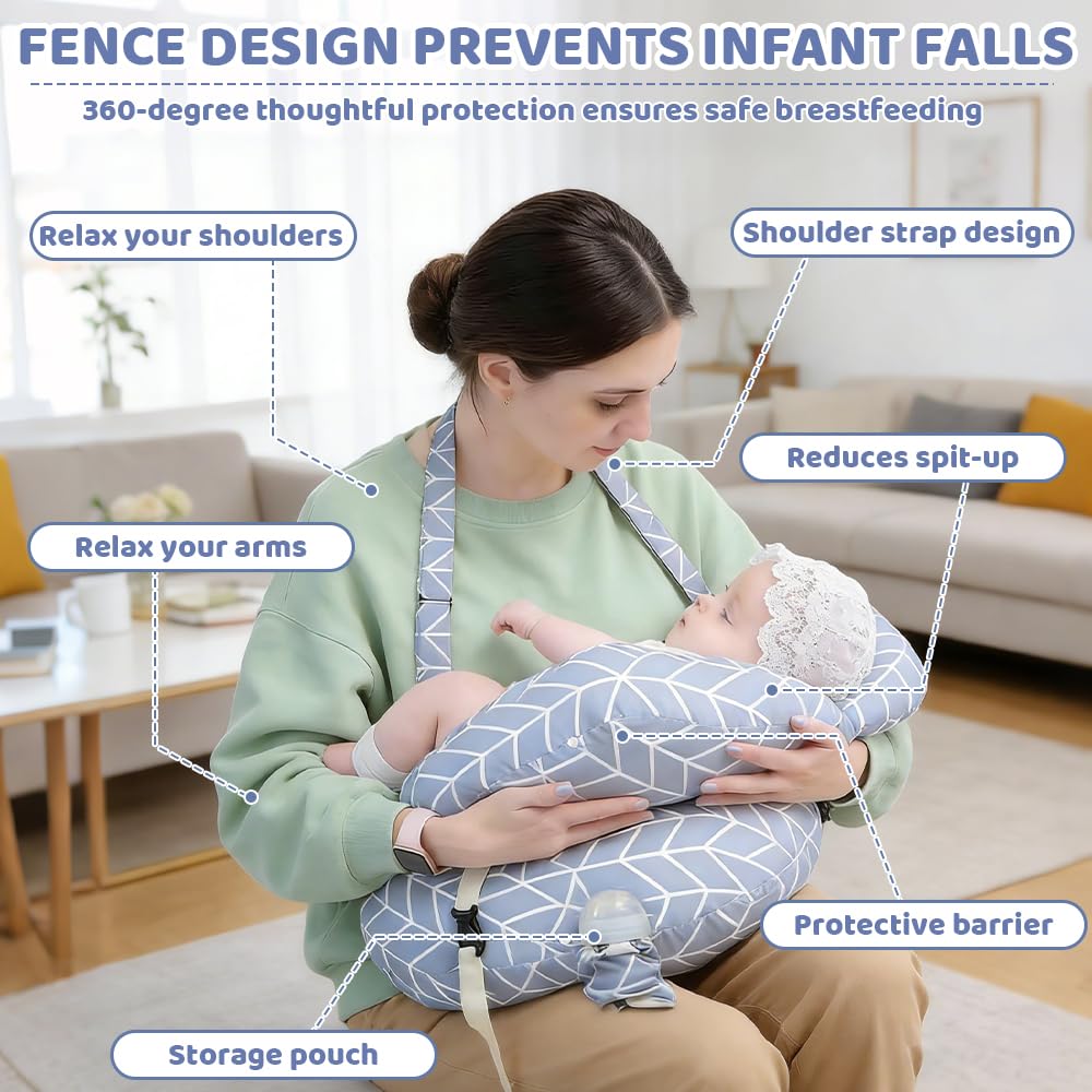 NAVESO Nursing Pillow for Breastfeeding Multifunctional Breastfeeding Pillows with Adjustable Waist Strap and Safety Fence - Image 4