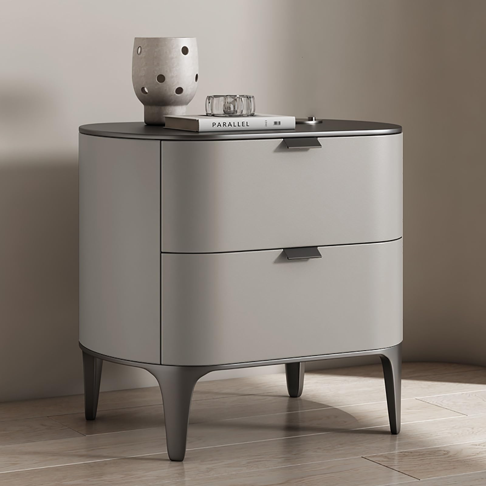 Table chevet 2 tiroirs bois gris clair meuble de nuit et rangement salon
