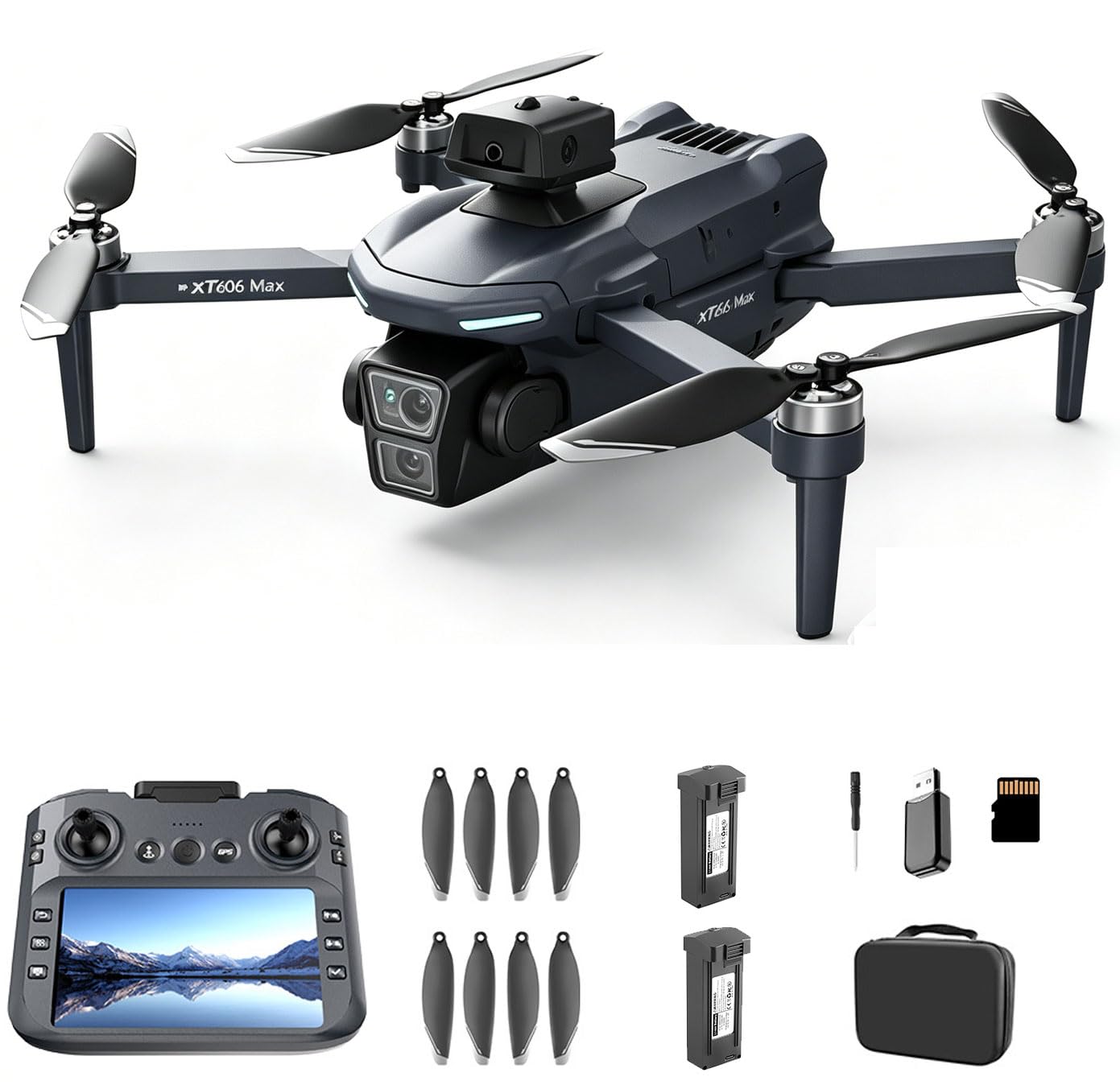 Drone GPS con Dotato di Due Telecamera HD Grande Schermo TelecomandoTempo Volo Circa 30-40 Minuti per Principianti e Adulti