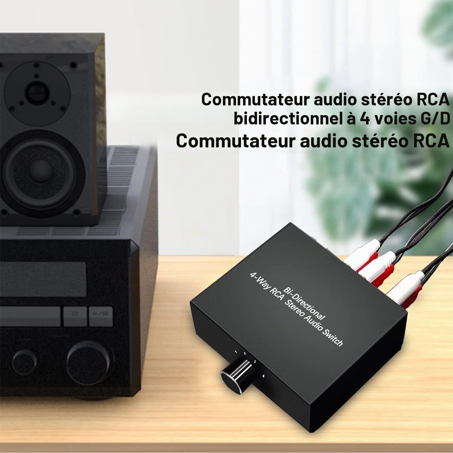Sélecteur Audio stéréo bidirectionnel 4 Voies G/D RCA, 1 entrée 4 Sorties ou 4 entrées 1 Sortie, Séparateur Audio de canaux Audio G/D Boîte de sélection Audio pour Lecteur DVD stéréo Haut-Parleur CD