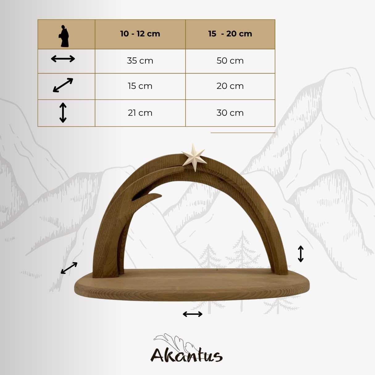 Akantus Krippe aus Holz: 8er Set (Natur/bemalt) mit Krippenbogen (Natur, 8,5 cm)