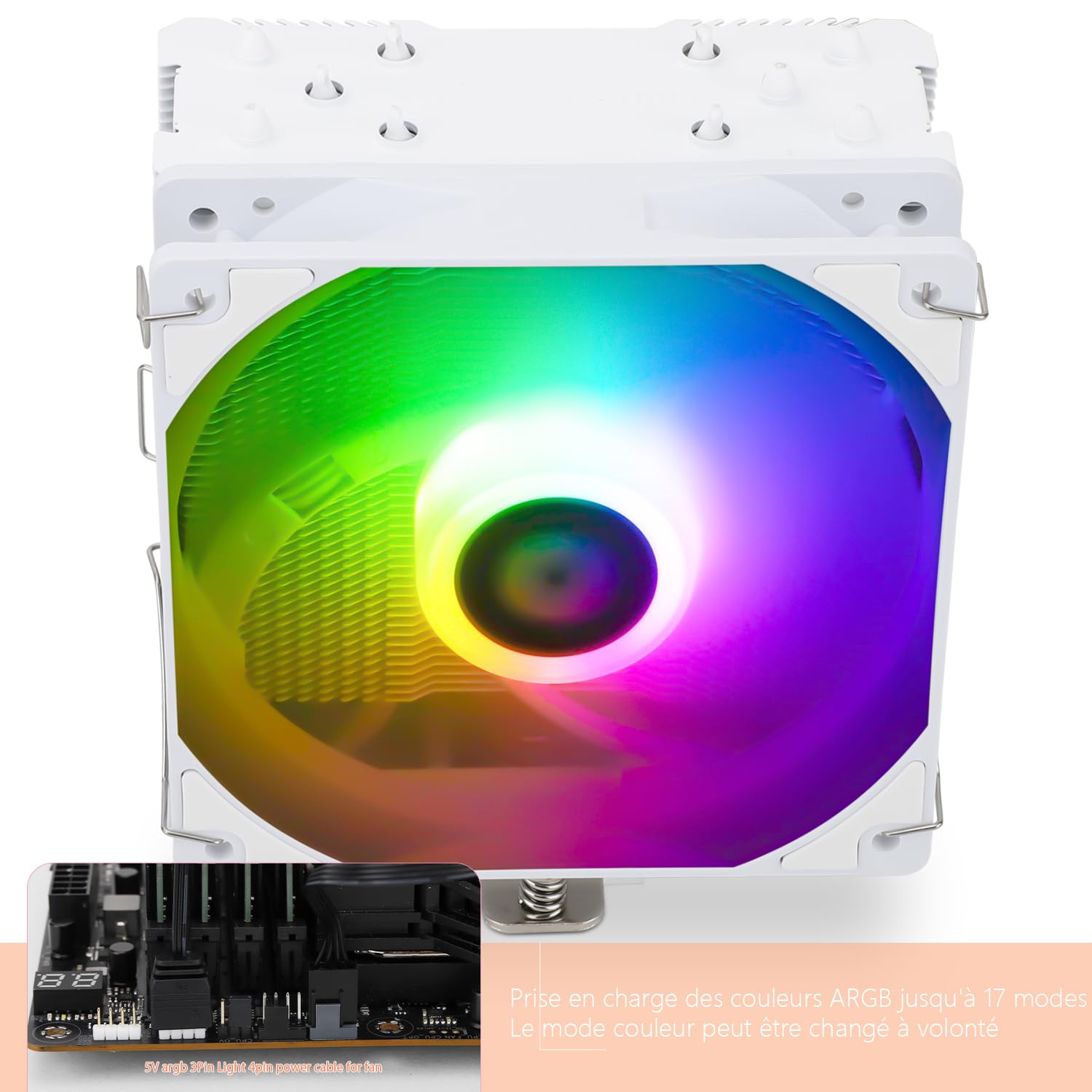 TR Assassin King 120 SE White ARGB Refroidisseur d'air pour processeur,5 caloducs,TL-C12CW-S PWM Refroidisseur de processeur silencieux, Pour AMD AM4 AM5/Intel 1151/1150/1200/1700