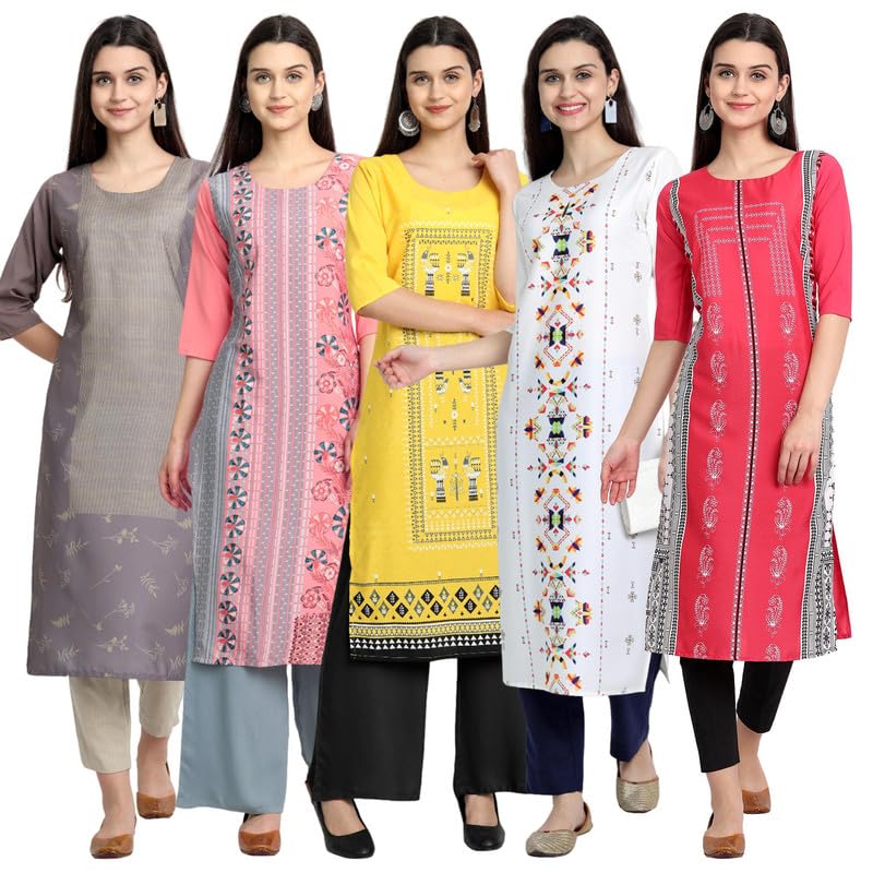 Pinkmint Women's Crepe Kurti For Women's Ll Traditional Kurti For Women Ll The Ultimate Kurti Collection (Pack Of 5)