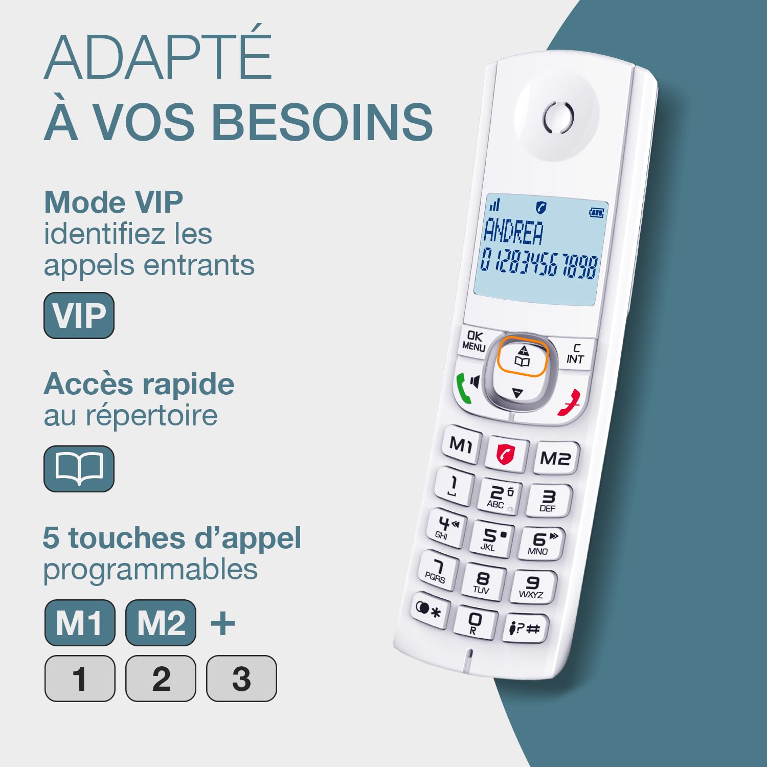 ALCATEL F530 Voice Trio Téléphone Fixe Sans Fil DECT avec Répondeur Grand Écran Rétroéclairé Haut-Parleur Blocage Appels 3 Combinés Blanc/Gris