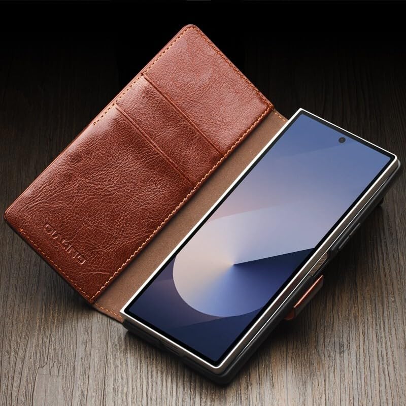 Protection Galaxy Z Fold 5 cuir véritable marron anti-rayure