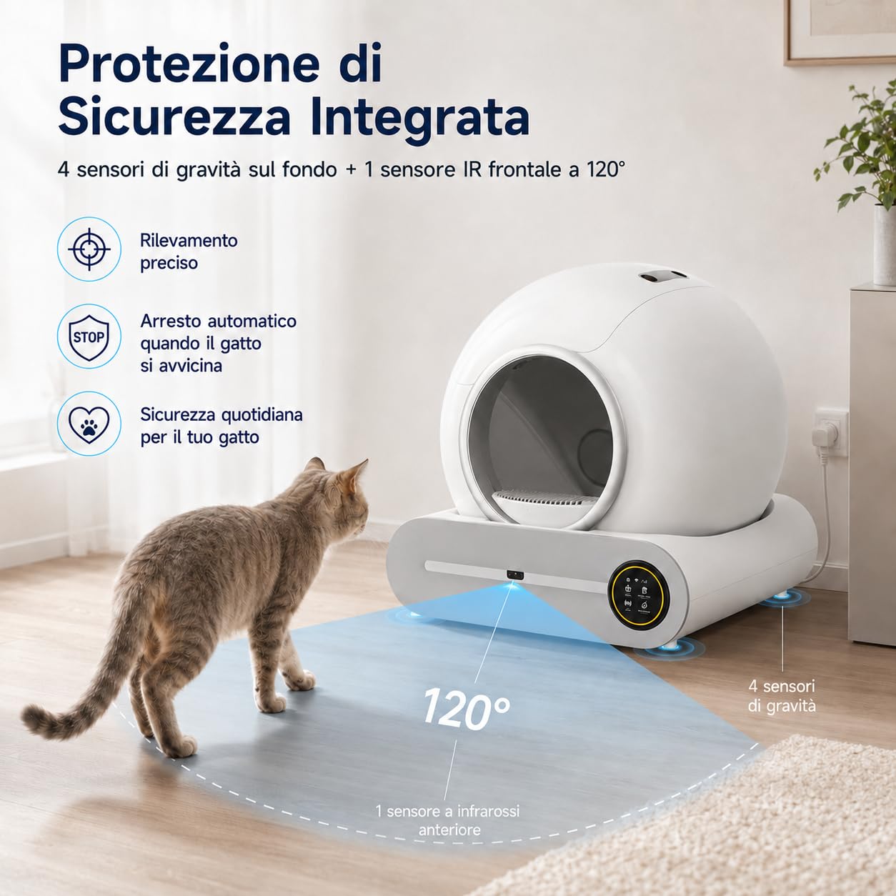 Lettiera Gatto Autopulente XXL 65L con Cassetto Rifiuti 9L, Lettiera Automatica per Più Gatti con Controllo App, Sistema Antiodore Ionico e Monitoraggio Salute, per Gatti da 1 a 8 kg (A)