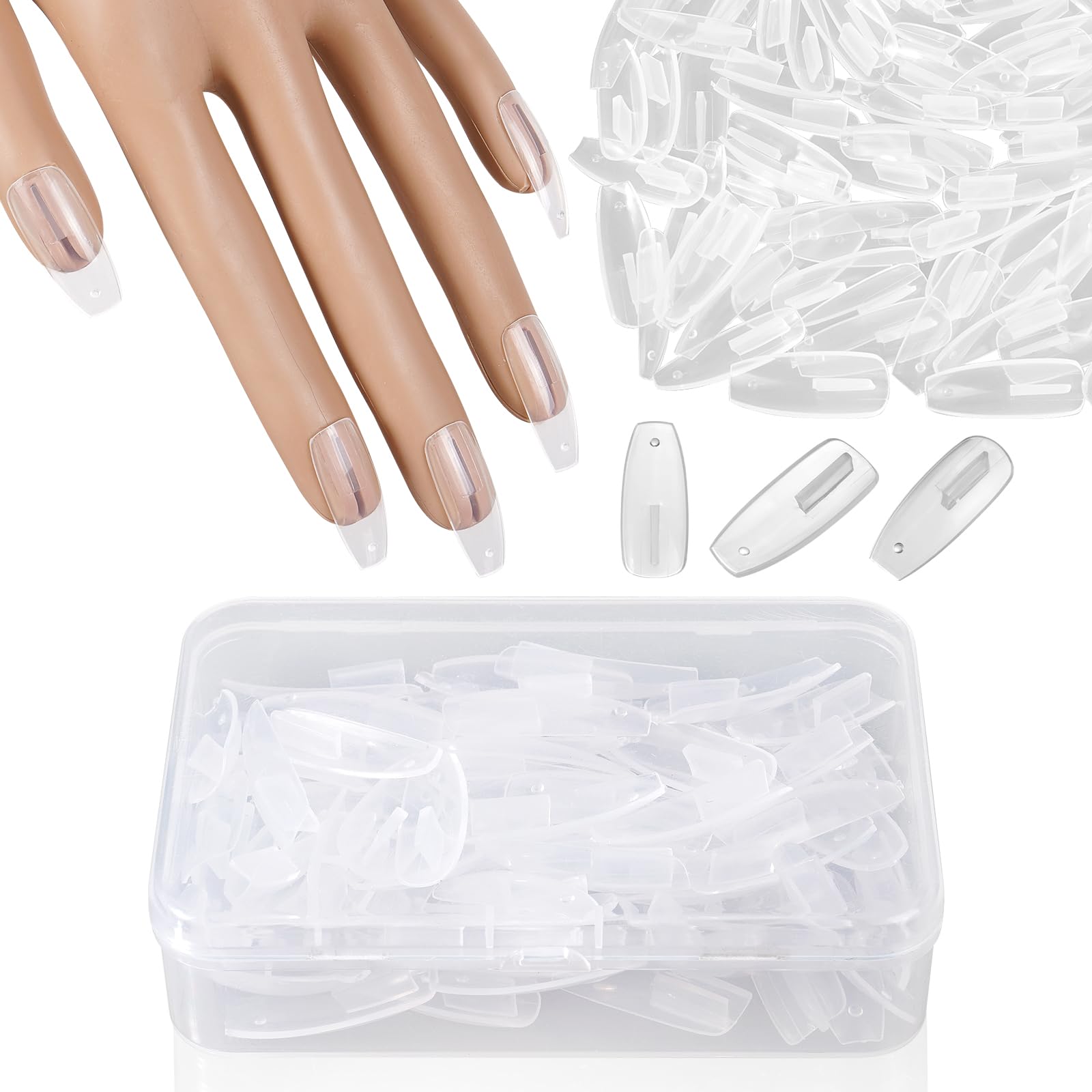 100PCS Replacement Nail Tips for Practice Hand - Clear Refill Acrylic Fake Nail Tips for Silicone Nail Hand Practice