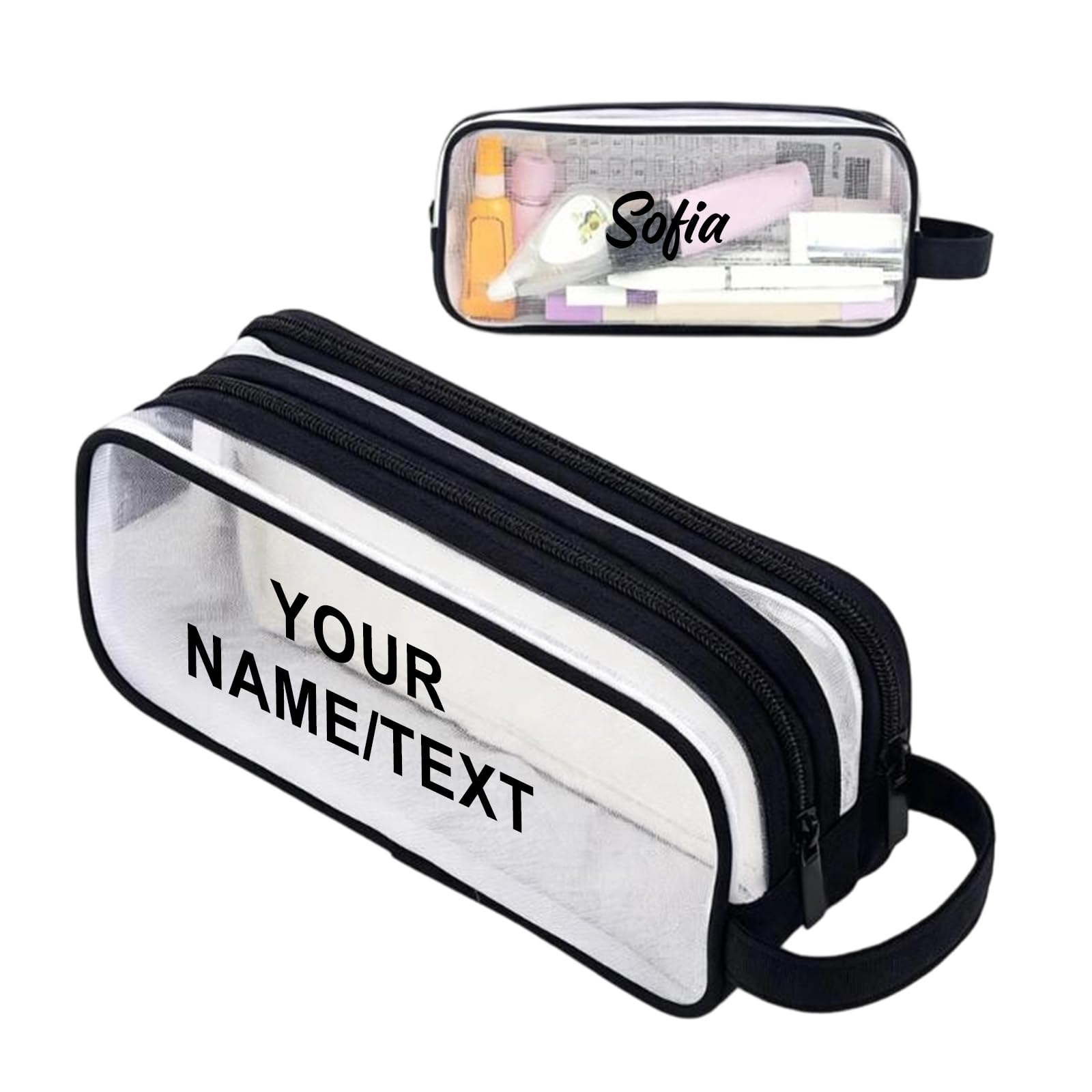 Personalised Mesh Transparent Pencil Case with Printed Name (Black)