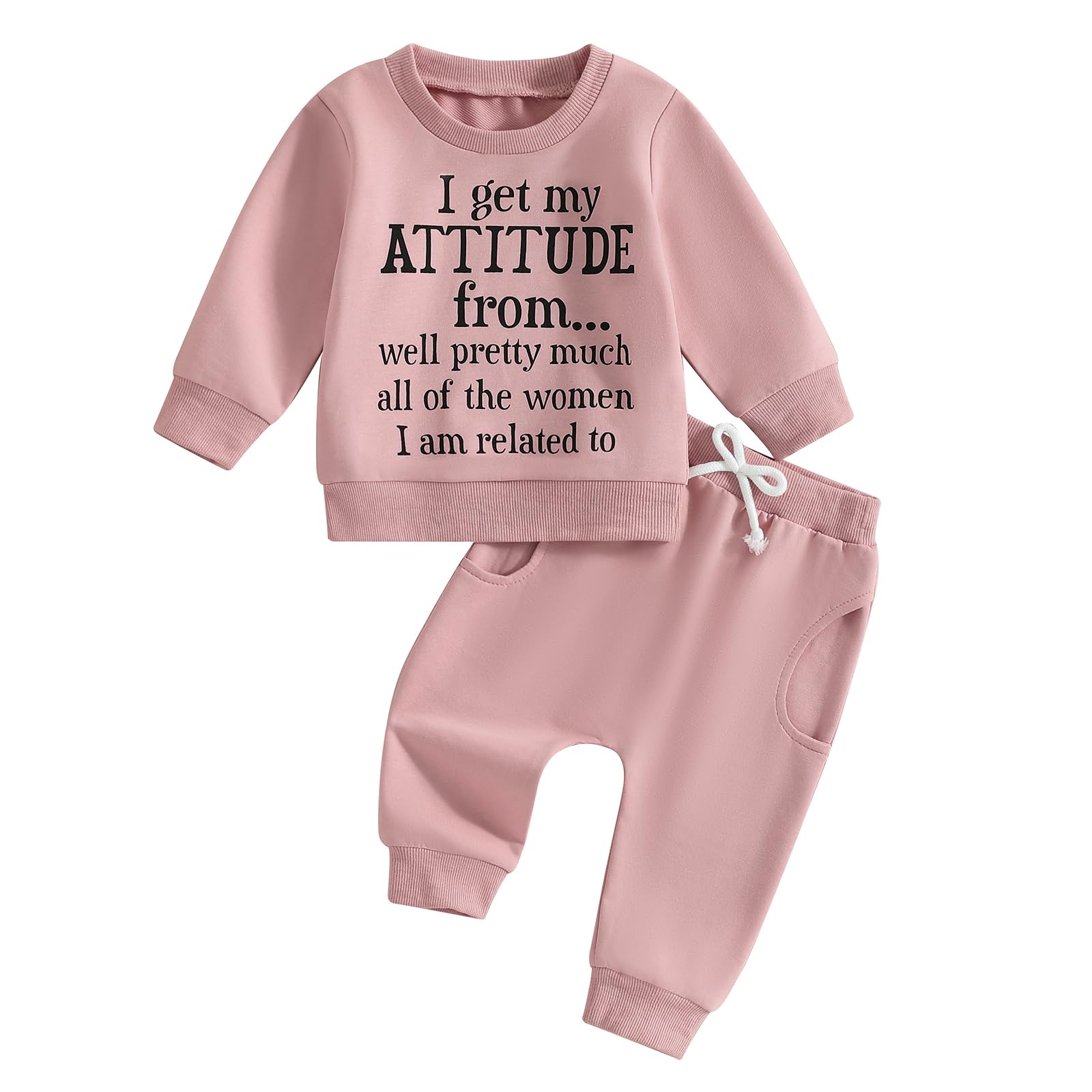 Mandizy Baby Girl Fall Clothes Funny Letter Print Long Sleeve Crew Neck Sweatshirt Casual Pants Set Toddler Winter Outfit