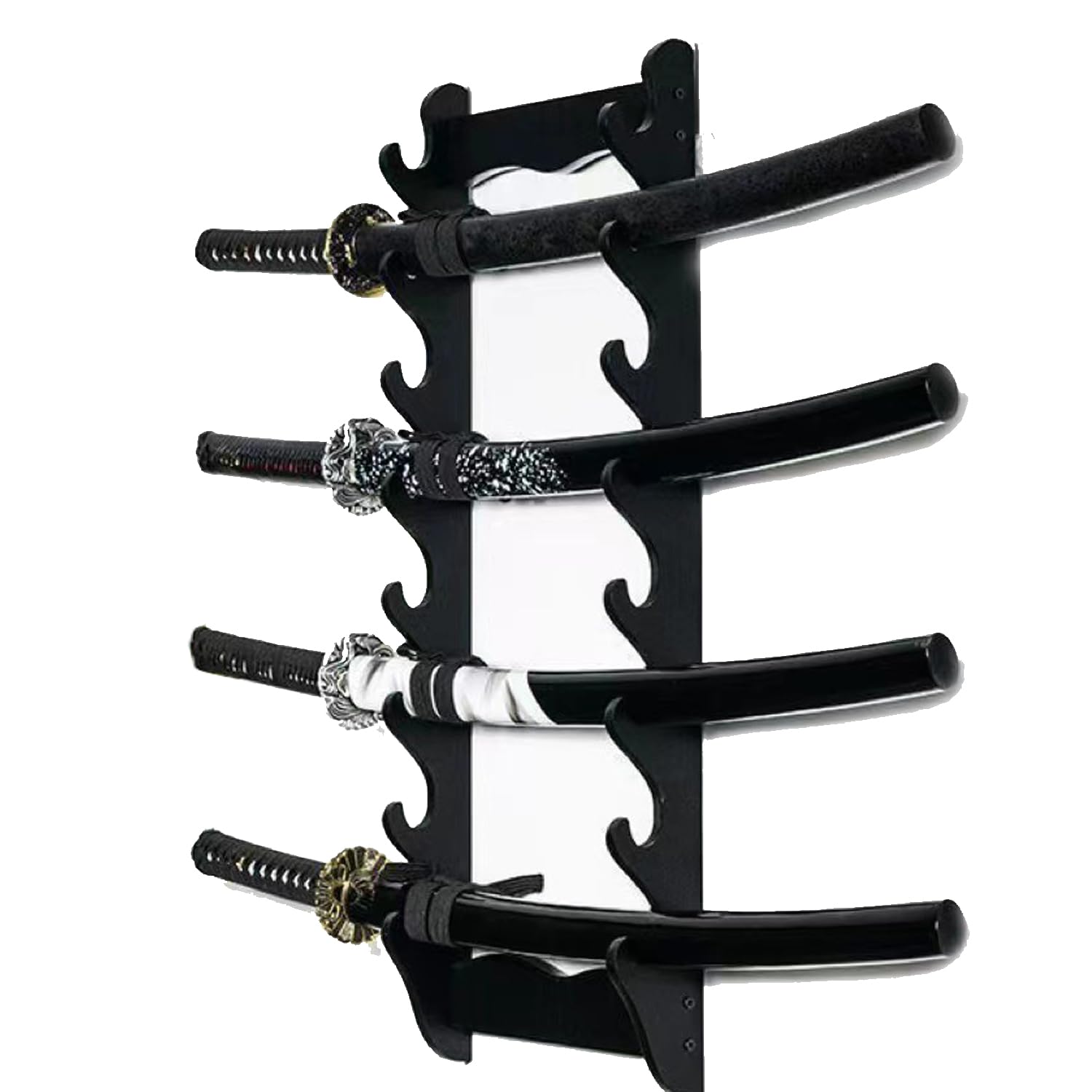 sword rack wall mount holder, 8 tier wooden sword stand display hanger for katana, wakizashi, flute fishing rod storage (8-tier)