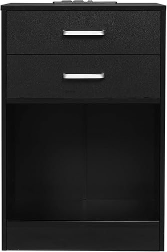 Miniatura 6 de ADORNEVE Juego de 2 mesitas de noche negras con estación de carga y cajones mesitas de noche para dormitorios juego de 2