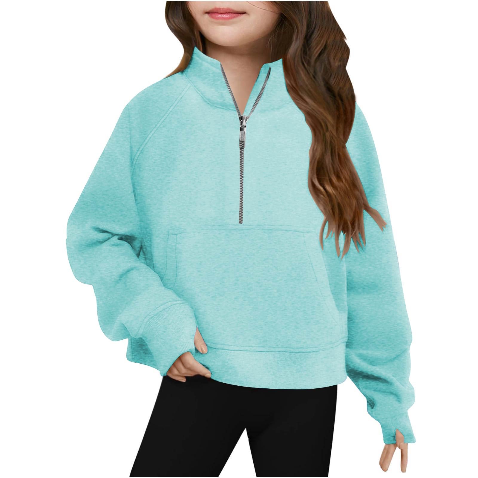 Sweatshirts For Teen Girls Cute Fleece Half Zip Up Hoodies Loose Pullover Tops Kids Girl Clothes 5-14T