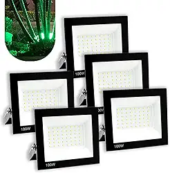 Kit 5 Refletor Led 100w Holofote Bivolt Prova Dágua Verde