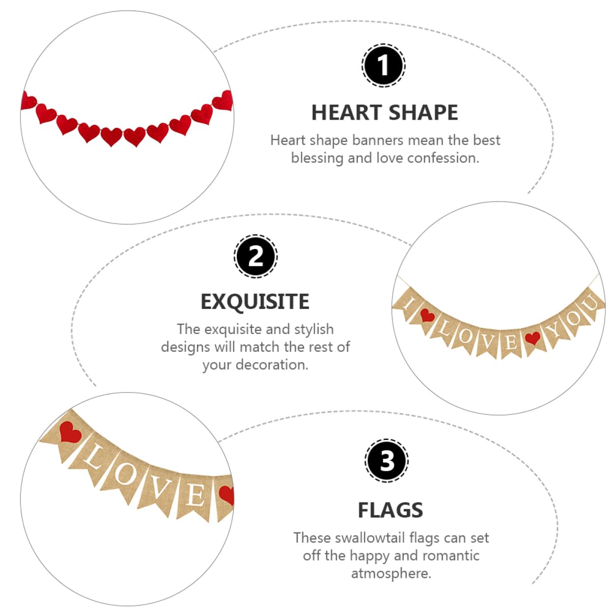 Abaodam 6stücke Herzförmige Hängende Girlanden Aus Leinen Dekorative Flaggen Für Hochzeiten Und Verlobungsfeiern Rot-braun