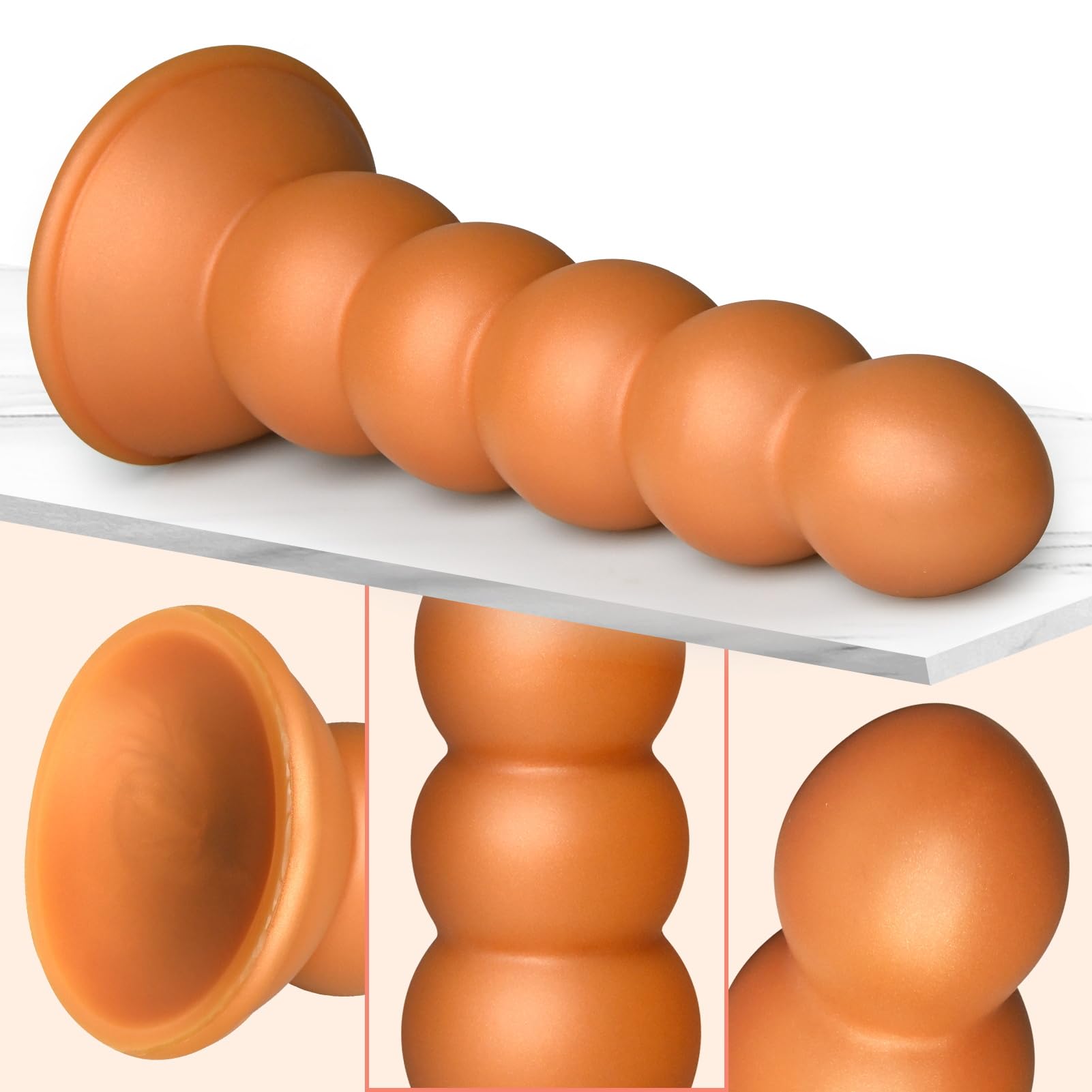 Roluck Dildo anal con ventosa, plug anal de silicona suave con 5 bolas anales, estimulación del punto G, masturbación anal, juguete sexual para hombres y mujeres (L)