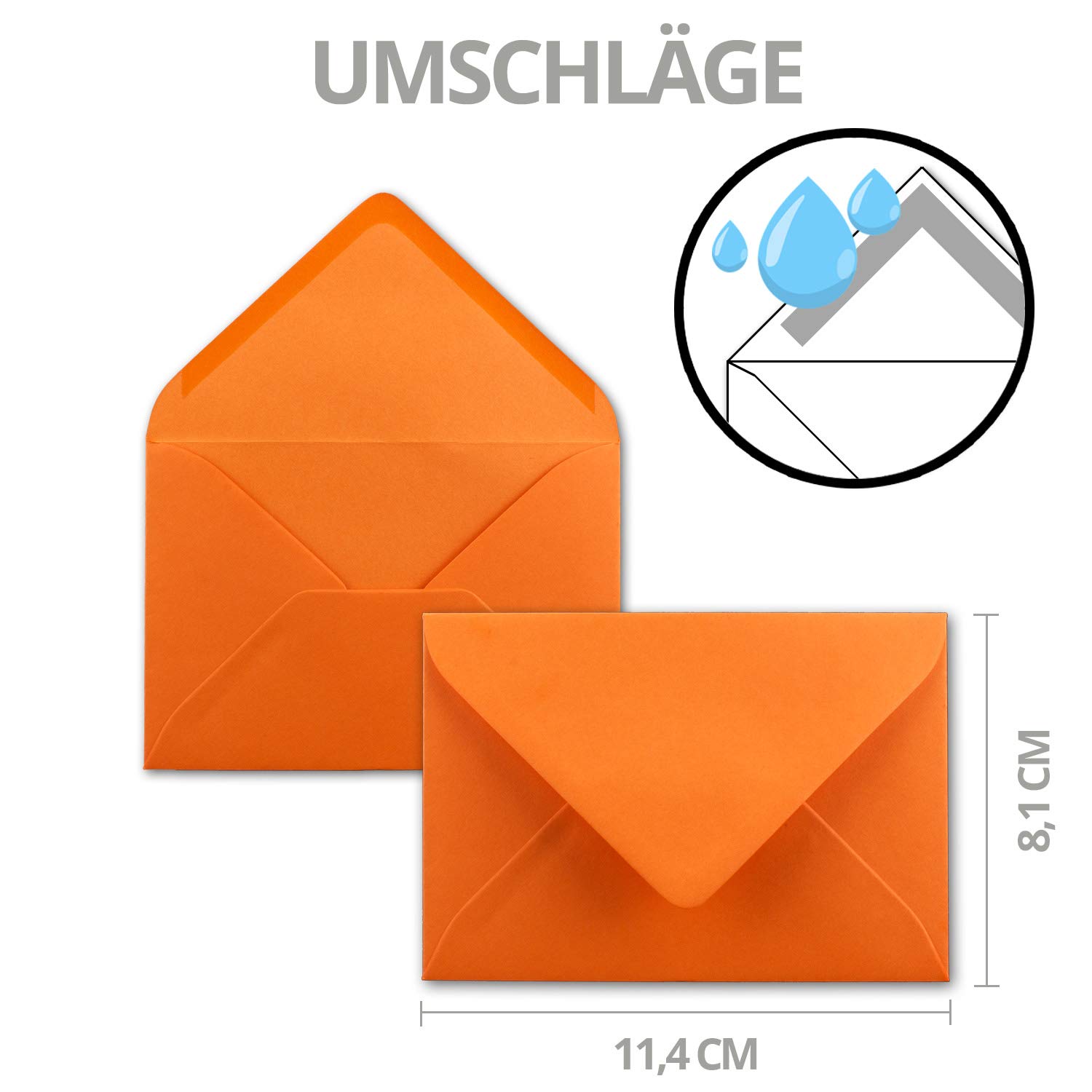 Set of 25 Cards with Envelopes, Set of Single Cards, DIN A7, 10.5 x 7.3 cm, Orange with Envelopes, C7 Wet Seal, Gift Tags - Image 3
