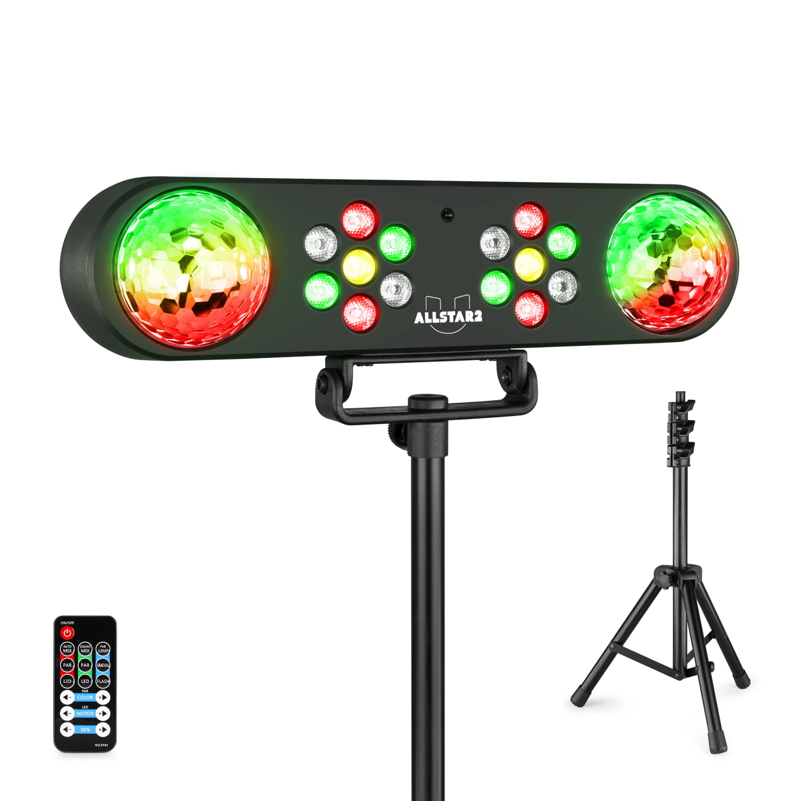 Fuzzix ALLSTAR2 Party Light PAR LED sur Trépied, Jeux de Lumière DJ, Hauteur 165cm Max, 2 Projecteurs Wash, 2 Jelly Balls, Mode Automatique ou Détection du Son, Idéal pour Animer vos Soirées