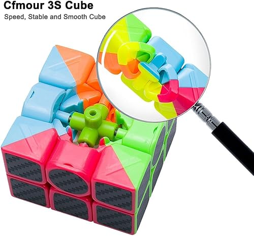 Miniatura 8 de CFMOUR Speed Cube 4x4x4, cubos de velocidad adhesivos mágicos de fibra de carbono suaves, versión mejorada, color negro