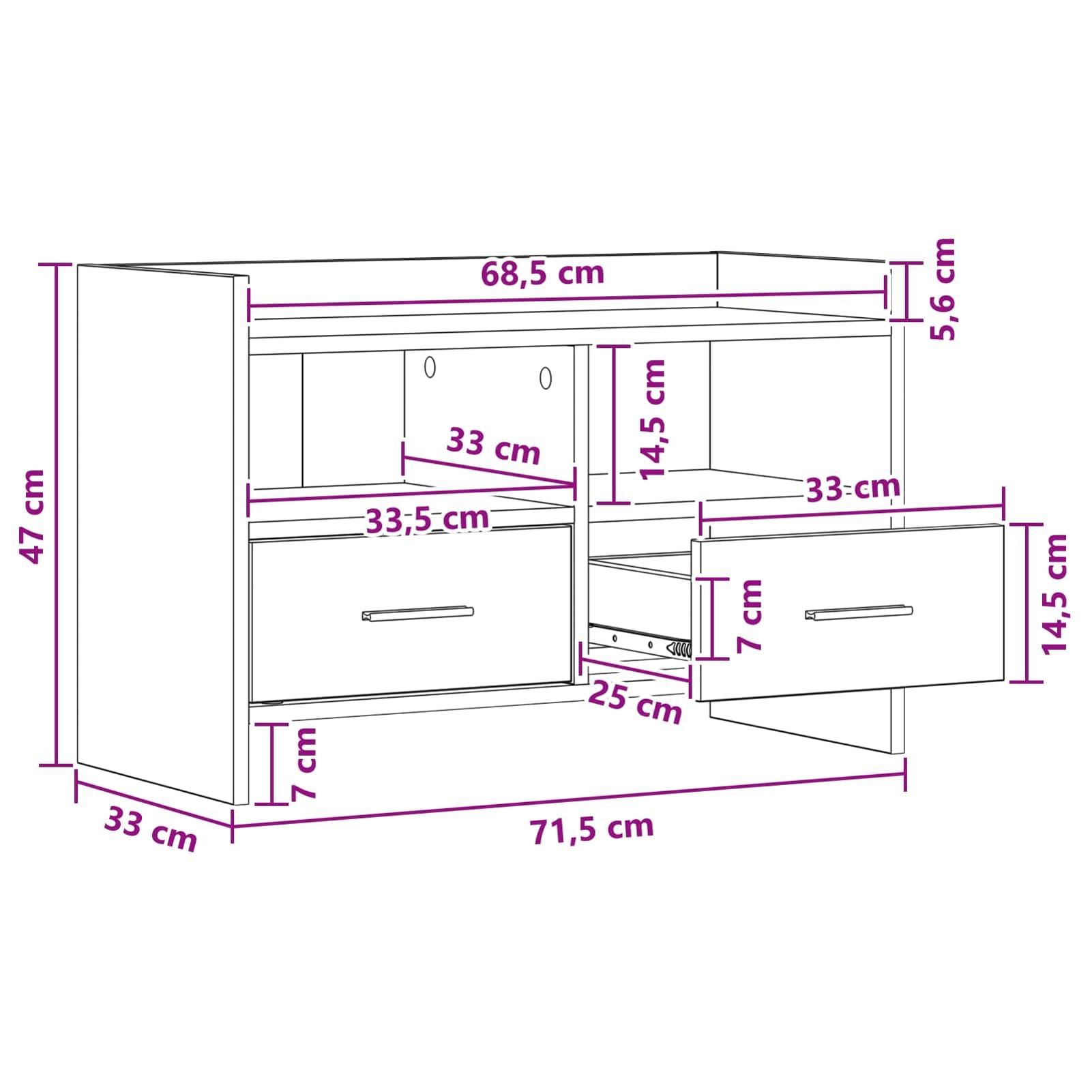 Gecheer TV-Schränk 71,5 x 33 x 47 cm Betongrau Holzwerkstoff, Moderne TV Lowboard Fernsehschrank für Home-Cinema Gamerzimmer Wohnungen Büro8011150
