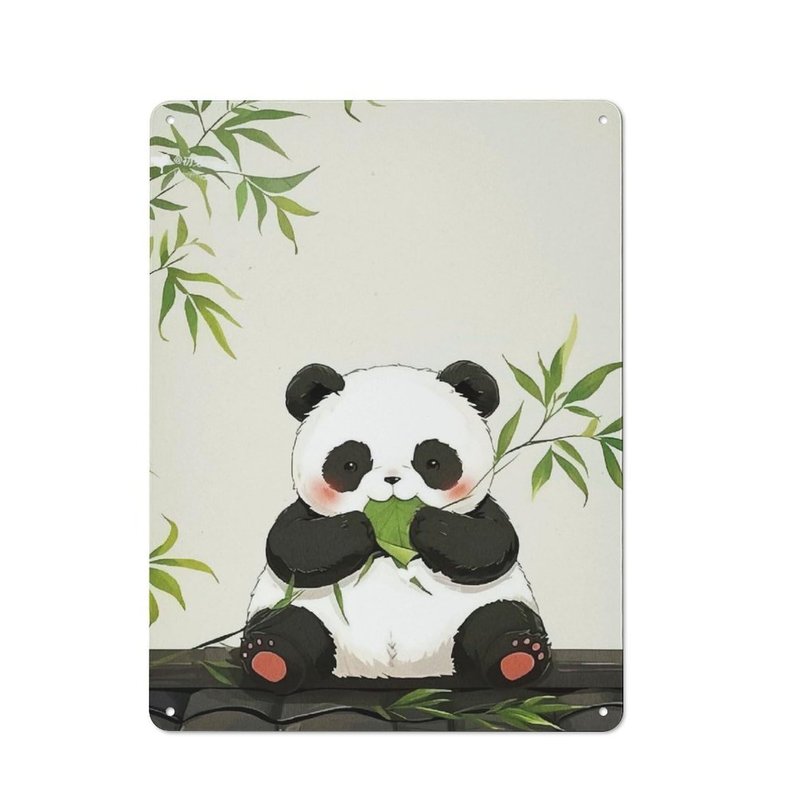 Junmoney Cute Panda Bamboo Tin Sign 40X30cm With For Workshop Wall, Retro Decor, For Vintage Wall Decor Fans, For Garage And Workshop Walls