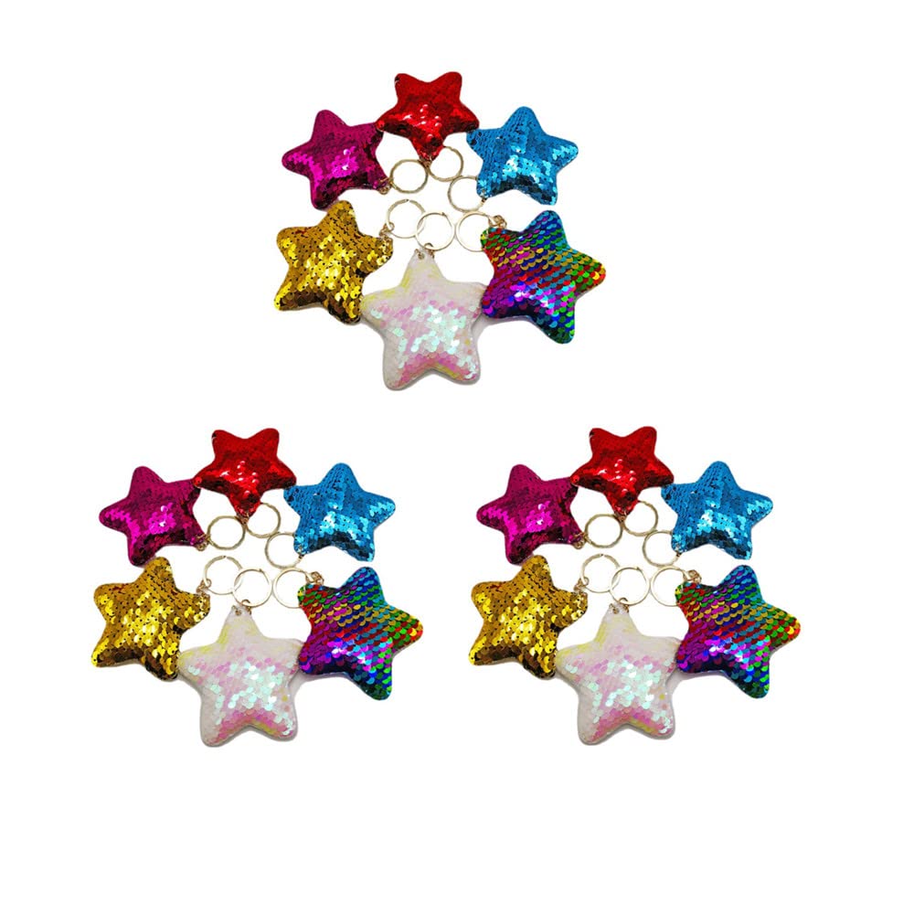 18 Pieces Star Keychain Charm Reversible Sequin Glitter Keyring Flip Sequin Keychain Colorful Sequin Keychain for Kids Girls Party Favors (6Colors), 彩色, 中号