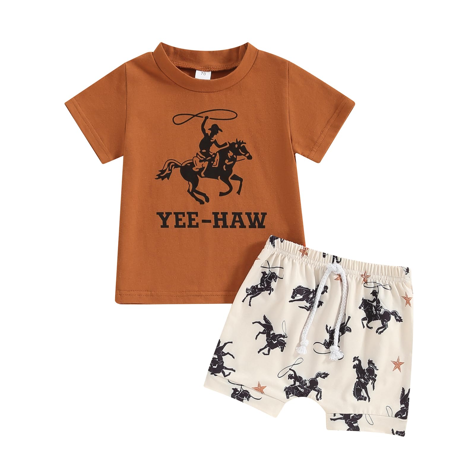 Dewadbow Western Baby Boy Clothes Vintage Yee Haw T Shirt Top Rodeo Shorts Set 2Pcs Toddler Boys Country Cowboy Outfit (YEE-HAW, 18-24 Months)