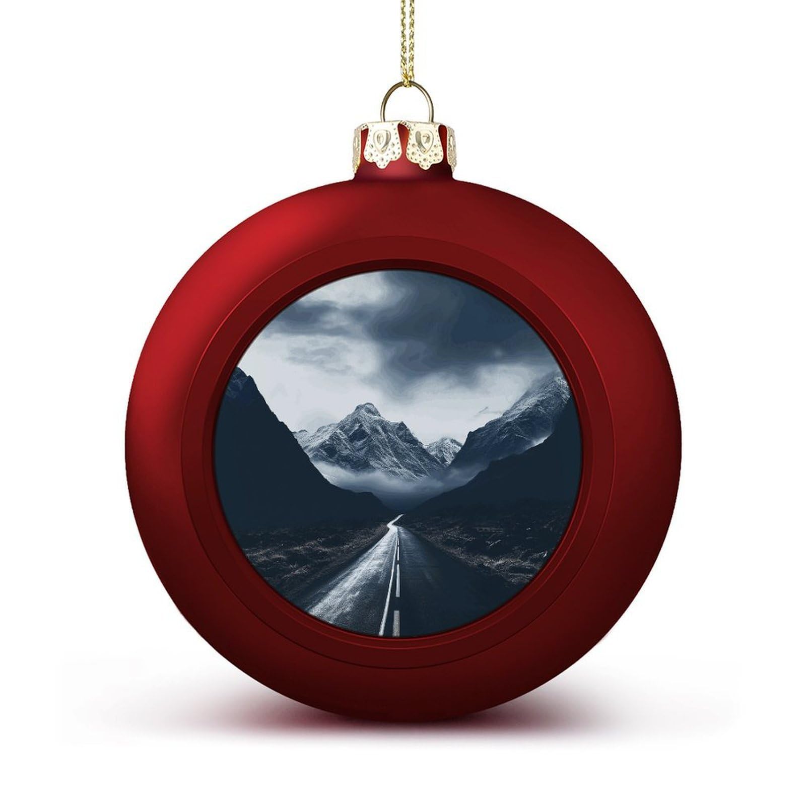 Dark Road to Mountains Christmas Balls Ornaments for Xmas Christmas Tree 1.6" Hanging Shatterproof Xmas Balls Hanging Decor Pendants for Holiday Party Outdoor Indoor DIY Craft Supplies