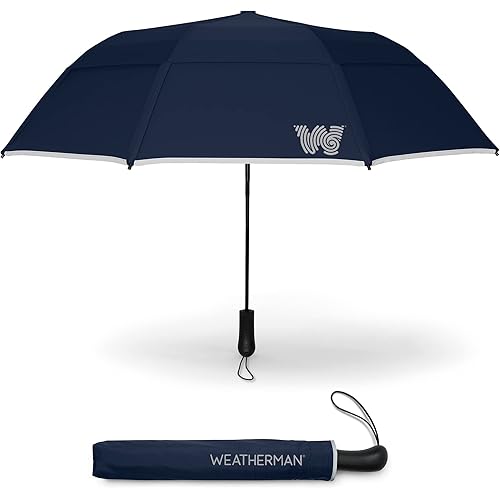 Weatherman Umbrella - Collapsible Umbrella - Windproof Umbrella Resists Up to 55 MPH Winds (Navy Blue)