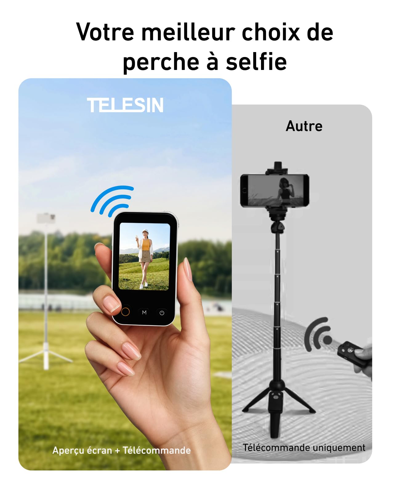 TELESIN 170CM 0,1S Auto Ouverture Trépied TéLéphone pour iPhone & Android