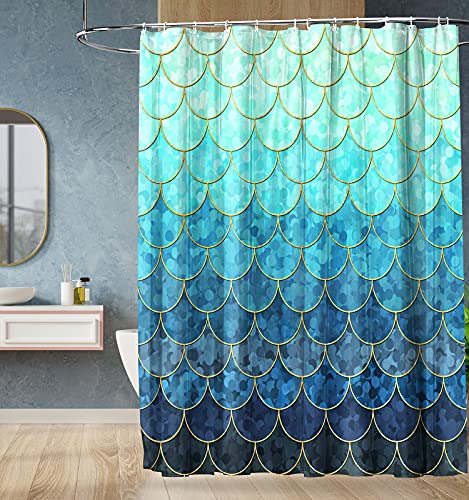 Modern Shower Curtain,Ombre Blue Shower Curtains,Teal Shower Curtain,Fabric Shower Curtains for Bathroom with 12 Hooks, Waterproof Shower Curtain, 72 x 72 inch