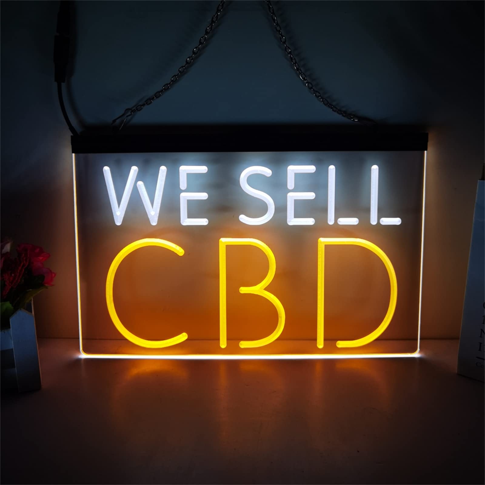 FINOTI CBD Neon Sign CBD 2 Color Display LED Neon Sign Motorcycle Club Bar Hotel Game Hall Cafe Ambience Decoration Home Decoration Bedroom Wall With Chain,L,11.8"x7.9"