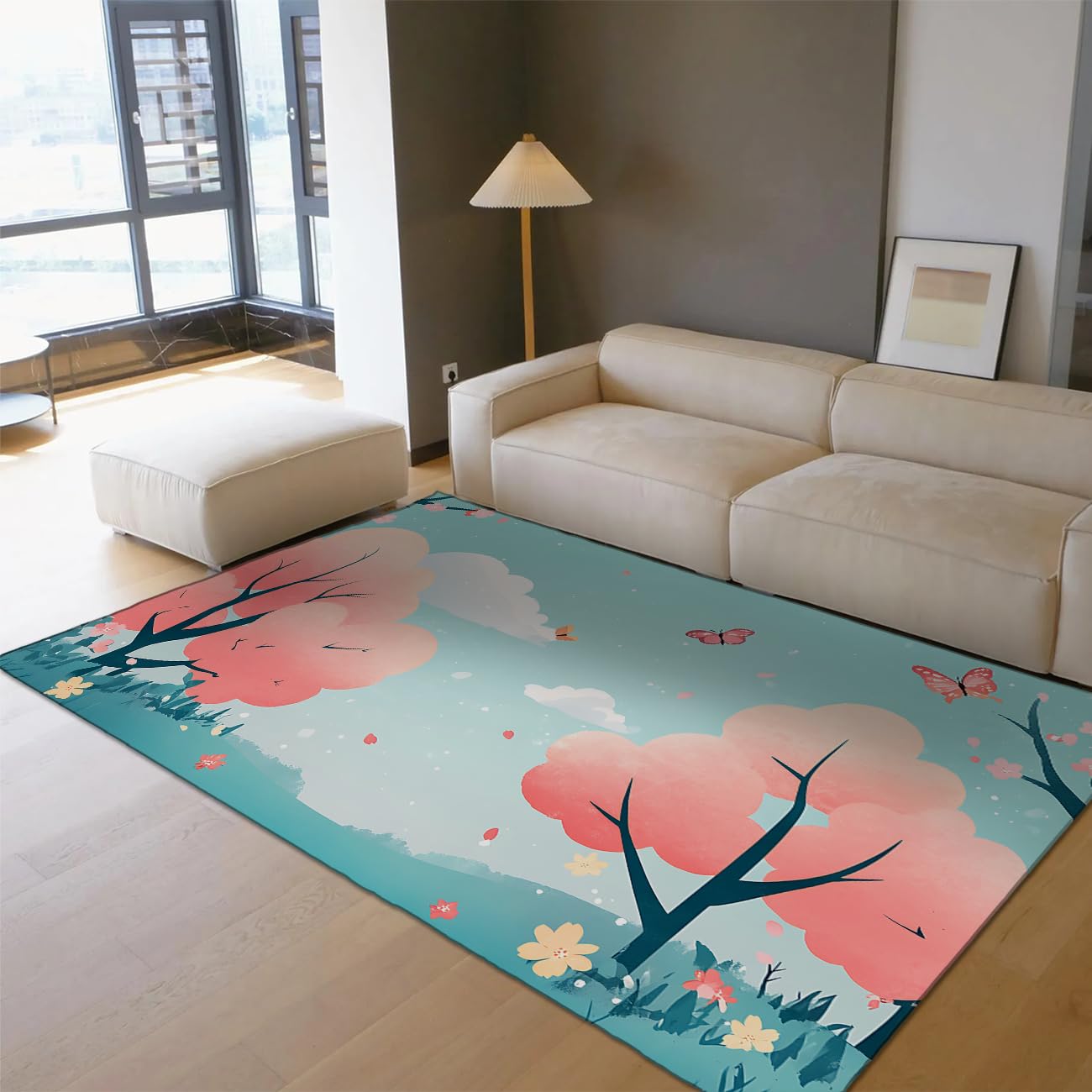 Tapis antidérapant papillons 160x200cm lavable fini les sols glissants