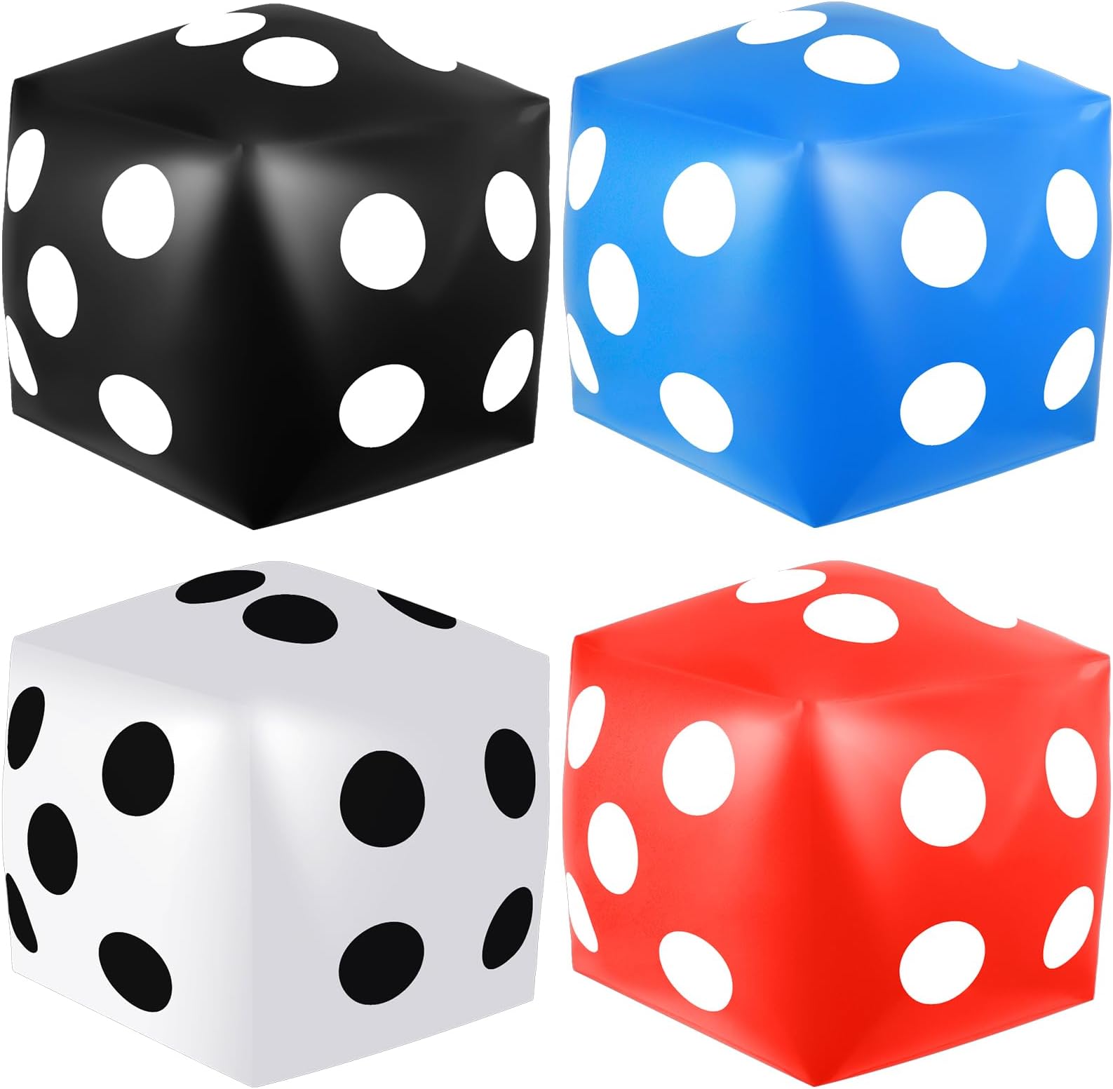 4 Pieces Jumbo Inflatable Dice 12.6 Inch Large Inflatable Dice Game Toy for Indoor Outdoor Lawn Swimming Pool Birthday Party Favor Bunco Night Board Game Christmas Decoration (White, Black, Blue, Red)