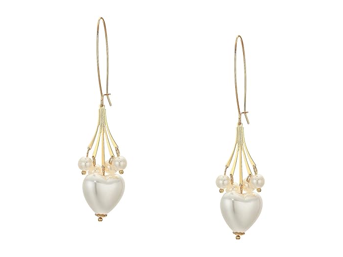 Kenneth Jay Lane  5 Row Gold Chain with Pearl Drops, 1 Heart/4 Balls Eurowire Top Earrings (Pearl) Earring