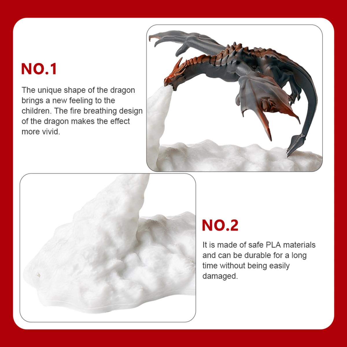 Sprühender Drachen Nachtlicht 3D-led Lampe aus Pla, USB Ladung | Dekorative Figur für Kindergeburtstag, Touch Steuerung, für Festliche Raumdekoration