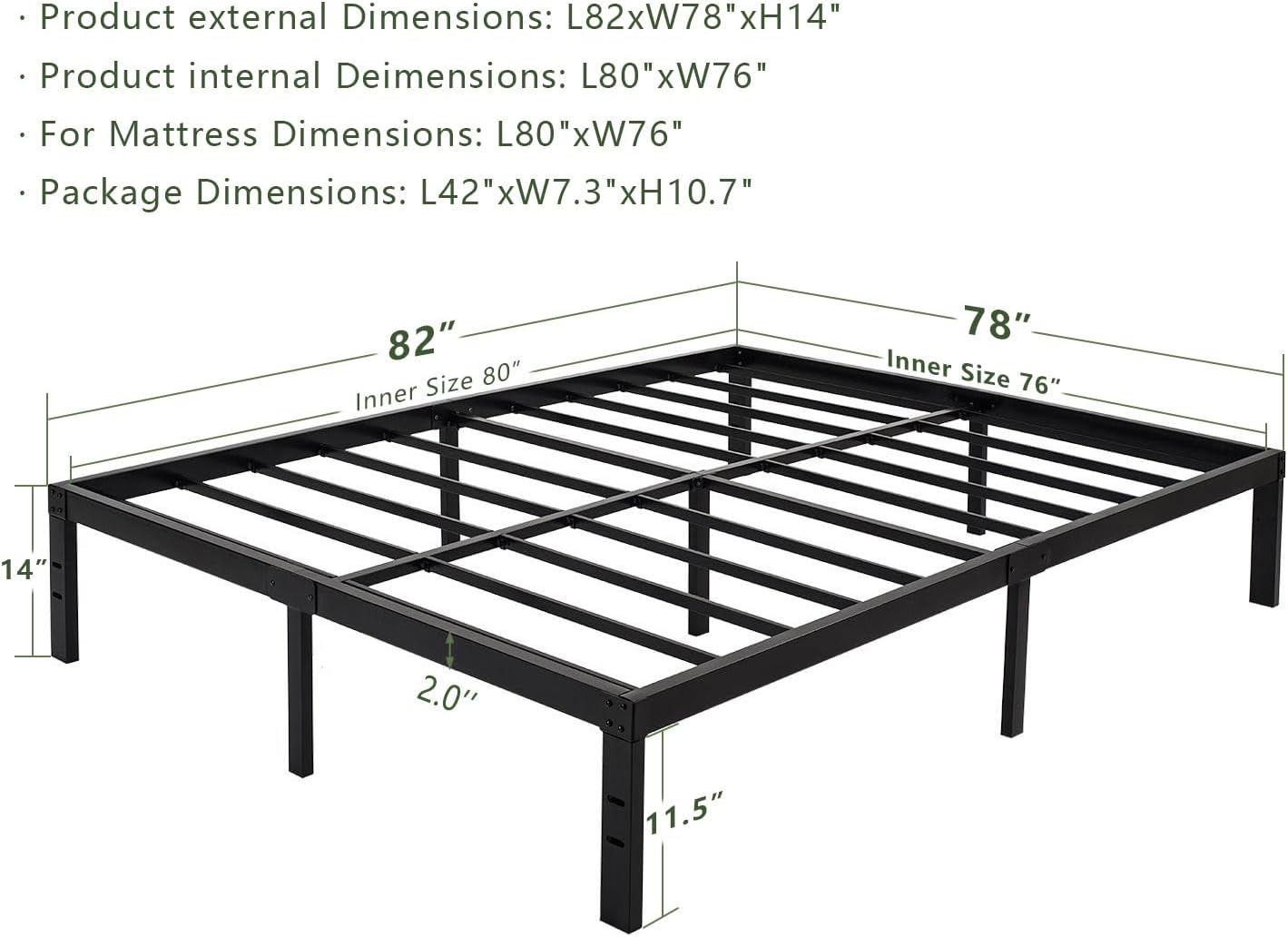 Product dimensions for King size bed frame