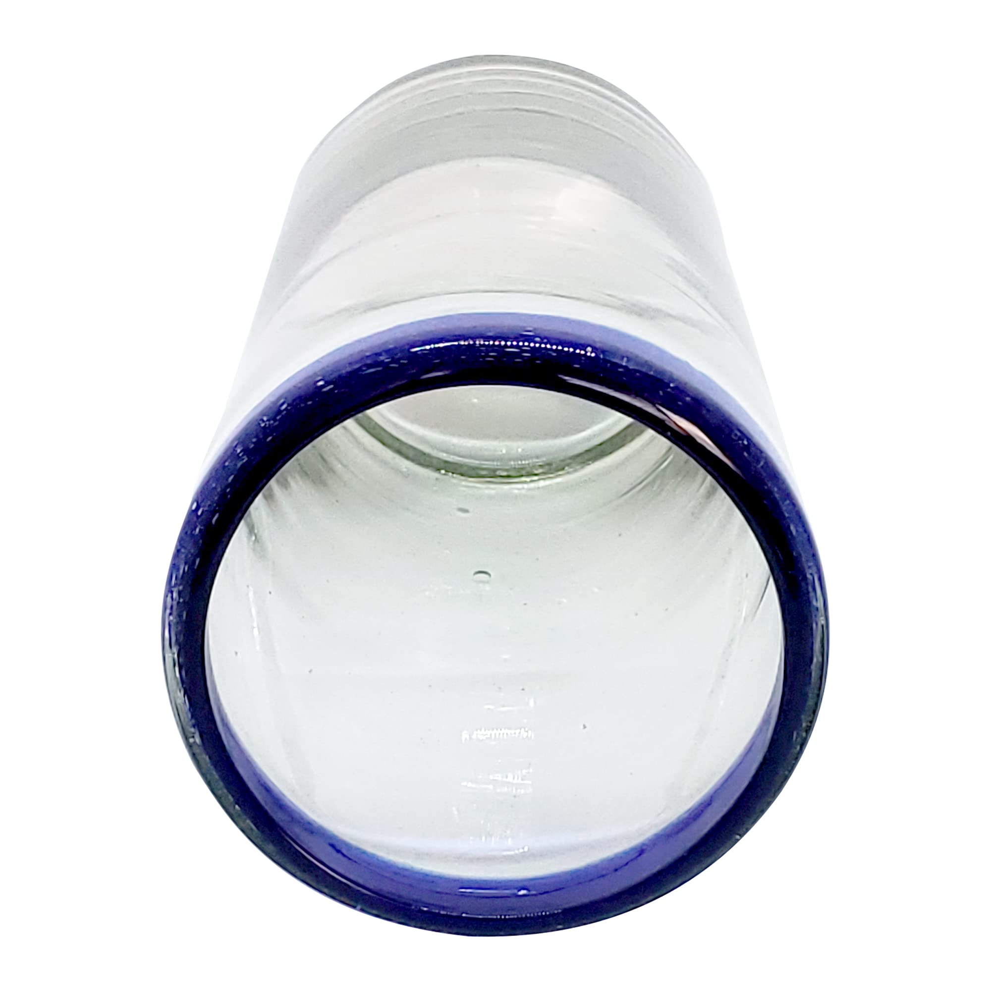 Cobalt Blue Rim 595 ml wysokie kieliszki do mrożonej herbaty, zestaw 6 sztuk, meksykańskie ręcznie wykonane szkło, szkło z recyklingu, bez ołowiu i toksyn (wysoka mrożona herbata)