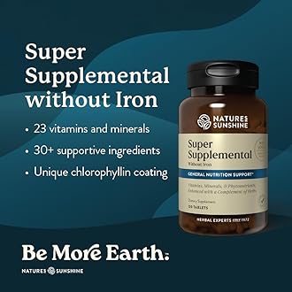 Nature's Sunshine Super Supplemental w/o Iron: Complete Multivitamin with Minerals, Antioxidants & More for Nutritional Gaps, Overall Health, Immune & Energy Support. 120 Tabs