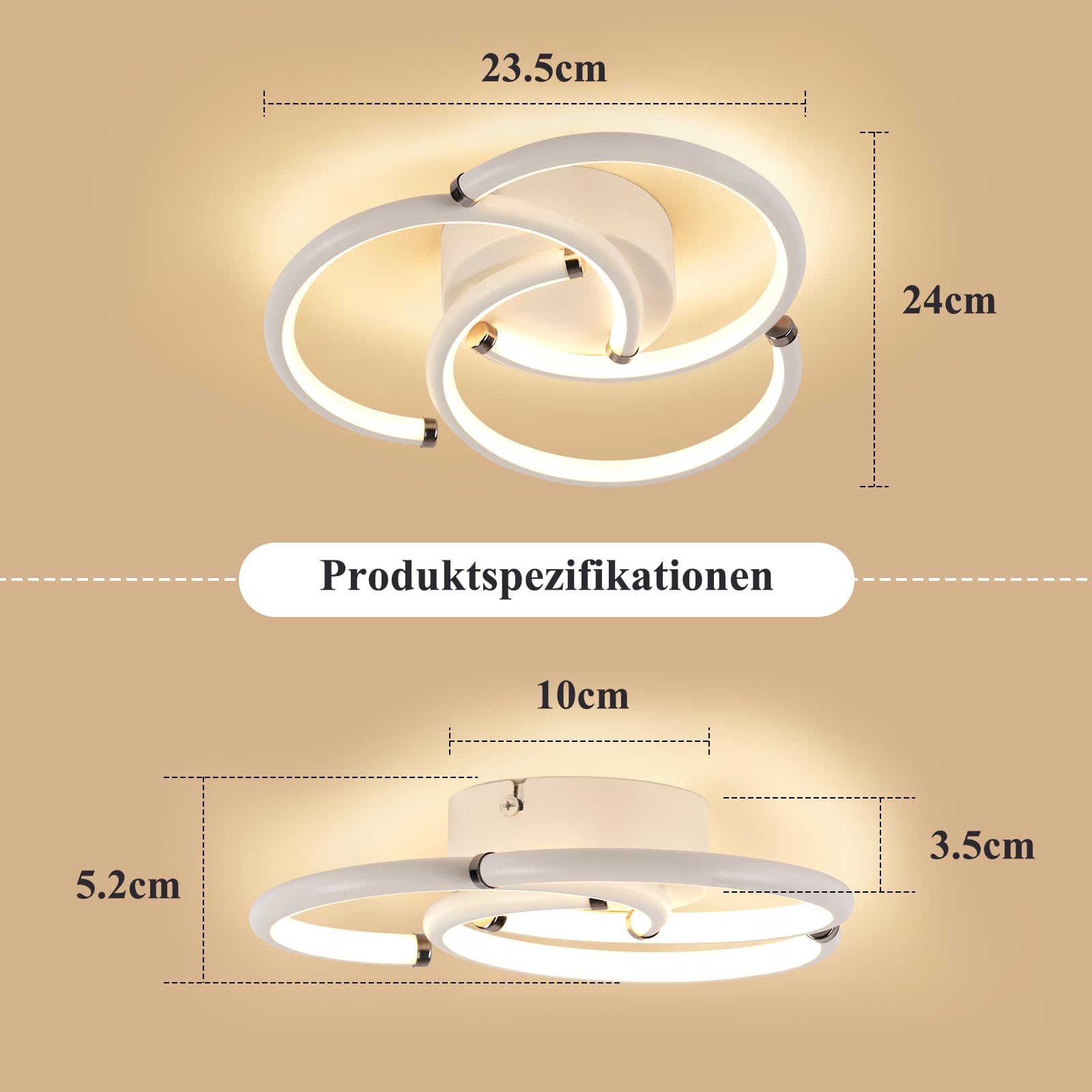 ZMH Plafonnier Cuisine Plafond LED 24W 3000K Luminaire chambre à coucher