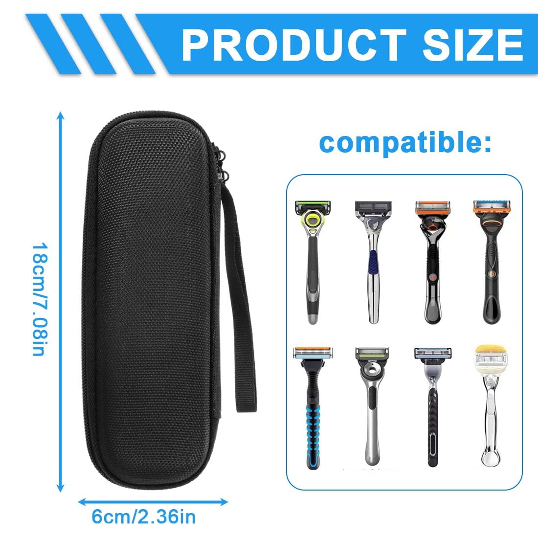 GXGM 1 Pezzo Custodia in PU Compatibile con Gillette Fusion 5 e Fusion ProGlide Rasoio Umido da Uomo Portatile duro Custodie Impermeabile,Per lametta Barba Uomo(Nero)