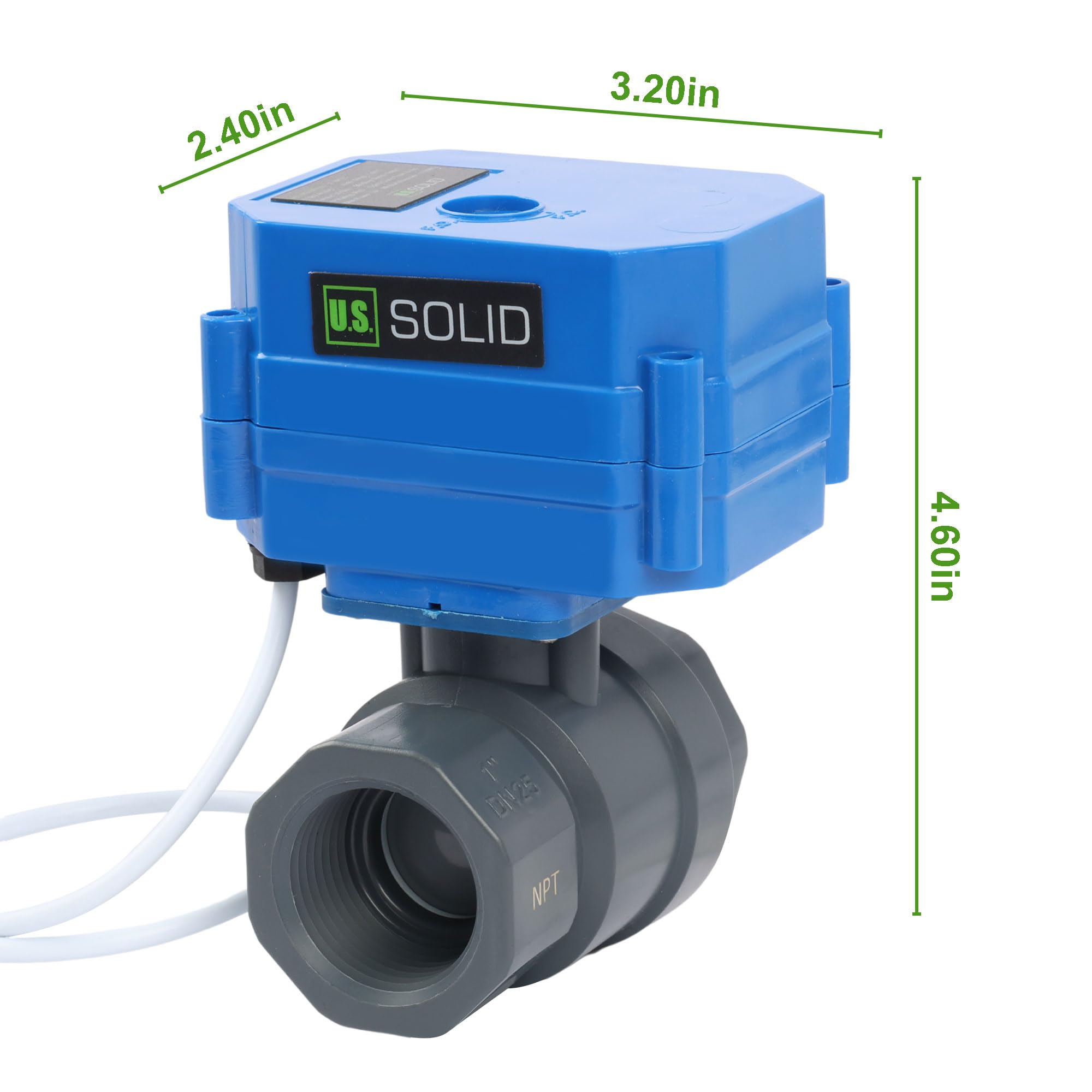 Valvola a sfera motorizzata in UPVC da 1" - Valvola a sfera elettrica in plastica con porta completa, ritorno automatico a 2 fili, 9-36 V AC/DC, normalmente chiusa