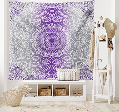 Ambesonne Grey And Purple Tapestry, Ombre Mandala Abstract Art Cosmos Theme Sign Design Print, Wide Wall Hanging For Bedroom Living Room Dorm, 80" X 60", Violet #TOP1