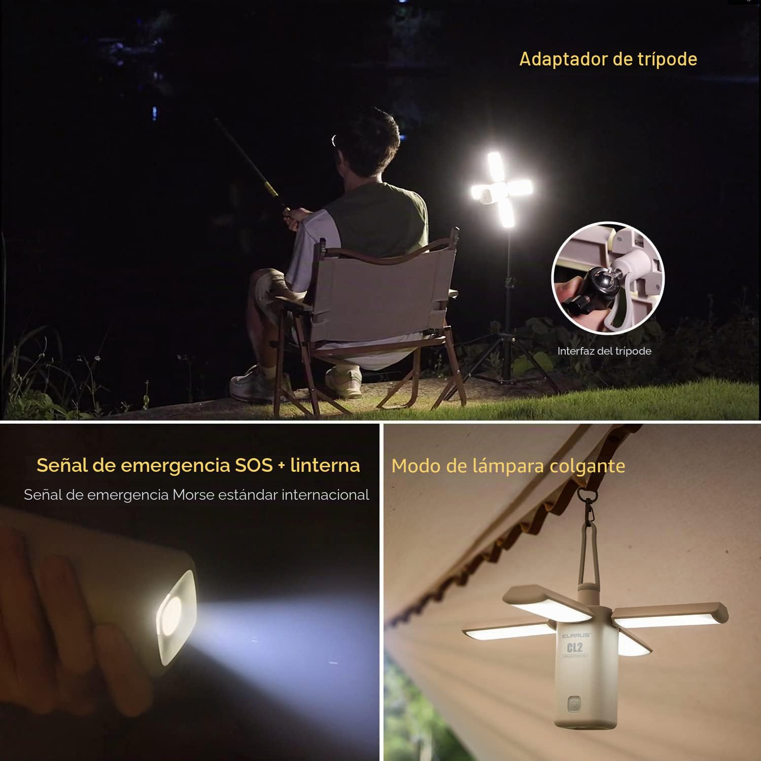KLARUS CL2 Linterna Camping, 10000 mAh recargable Lampara Camping Plegable, 750 Lúmenes, con 7 modos de luz, IPX5 Resistente al Agua, para Tienda de Campaña, Pesca, Senderismo, Emergencia