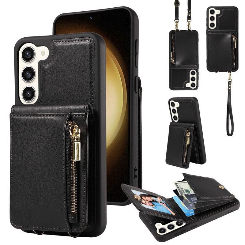 Coque Samsung Galaxy A13 5G cuir noir portefeuille fermeture éclair protection silicone