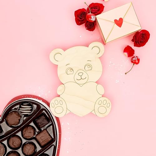 Miniatura 5 de Oso de peluche con recortes de madera de corazón de 20 pulgadas, 18 de grosor, paquete de 1 oso de peluche para decoración de baby shower y San