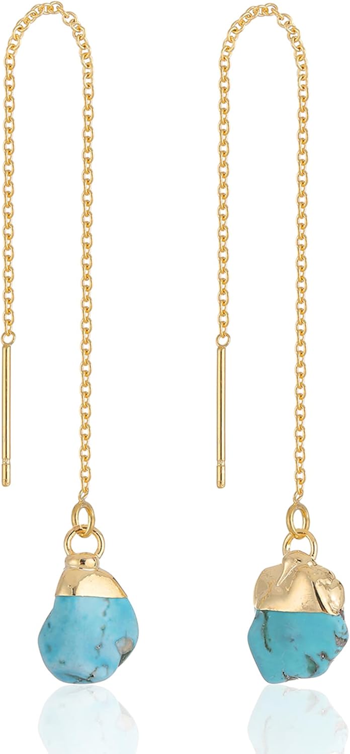 Crystal Dangle Earrings, Long Chain Drop Earrings Gemstone Threader Earrings 14K Gold Plated Earrings for Women Trendy