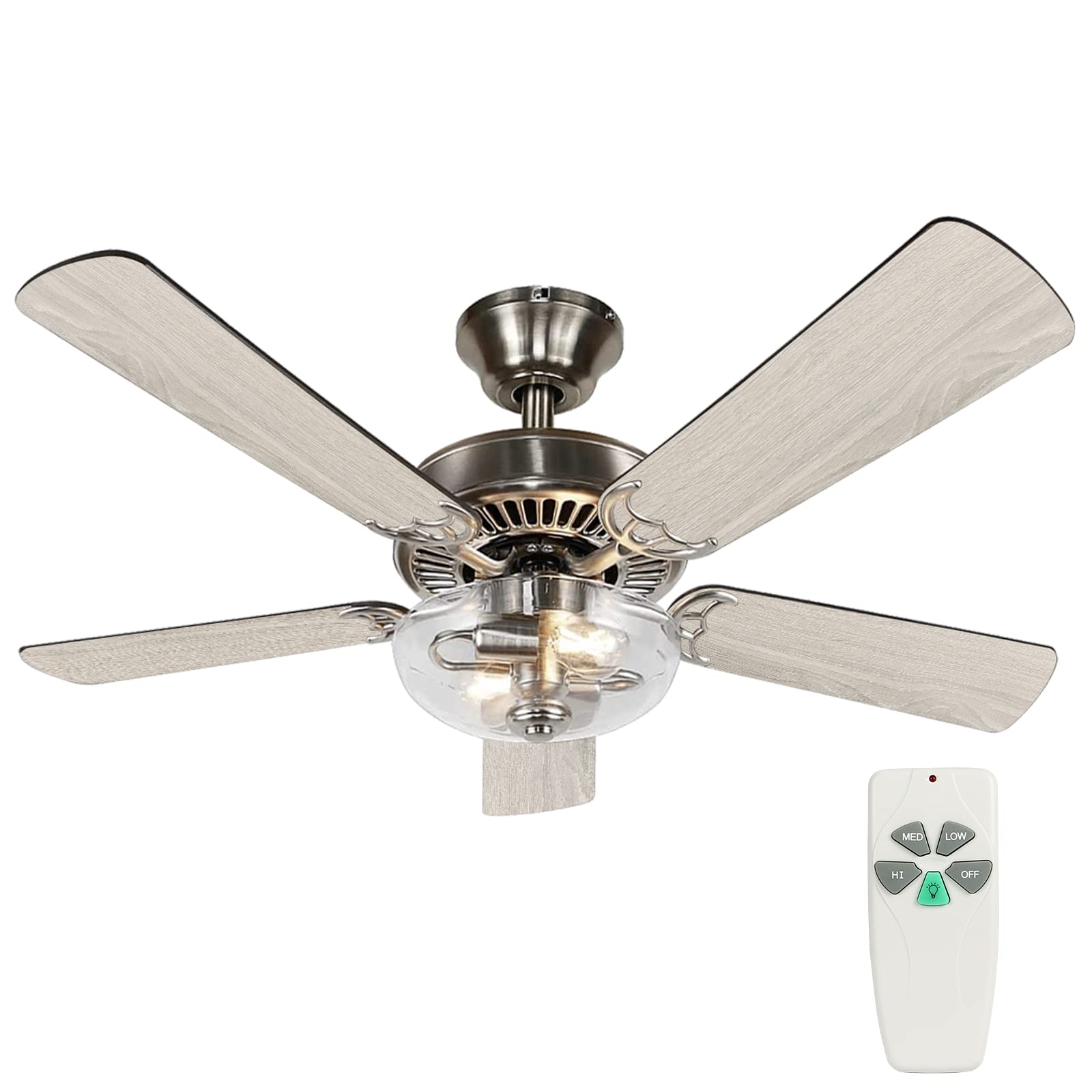 Buy 42 Inch Indoor Brushed Nickel Ceiling Fan with Light Kit and Remote