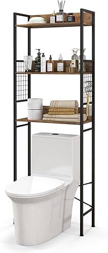 Giantex Estante de almacenamiento para el inodoro 3 niveles de ahorro de espacio de baño con 3 ganchos estante de torre industrial para baño cocina