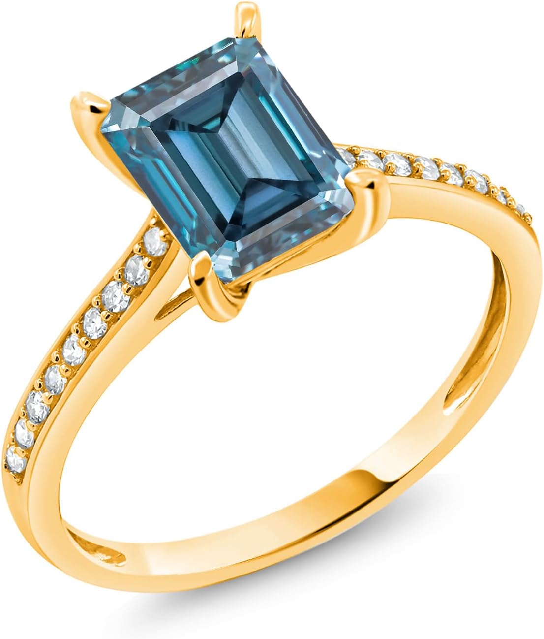 Gem Stone King 10K Yellow Gold Emerald Cut 8X6MM Gemstone Birthstone and White Diamond Engagement Ring | Wedding Anniversary Promise Gold Ring For Women | Available In Size 5-9